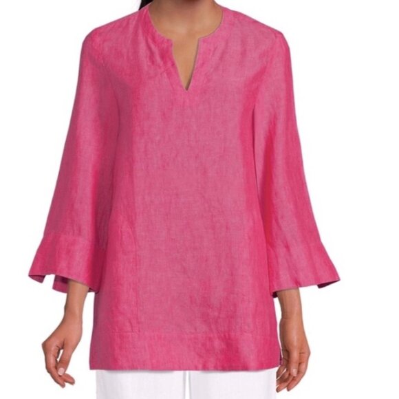 Lands' End Women's Pink Tunic Top M/T 3/4 Sleeve V-Neck Casual Comfortable Linen - Picture 1 of 10